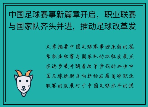 中国足球赛事新篇章开启，职业联赛与国家队齐头并进，推动足球改革发展新机遇